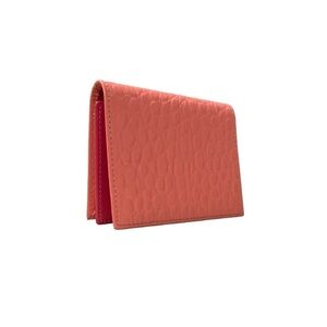 FREDERIQUE CONSTANT Croc Embossed Bifold Card Holder Leather Wallet Coral / Pink